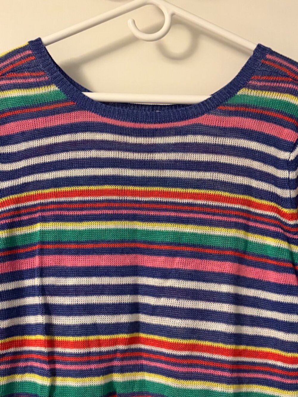 Talbots 100% linen rainbow stripe 3/4 sleeve sweater NWT size XL petite preppy - Picture 4 of 9